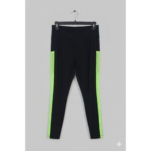 VOGO black and lime green athletic leggings, made from a polyester spandex Sz M